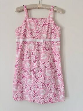Lilly Pulitzer Vintage 90s Y2K Pink and White Floral Mod Sundress, Size 16